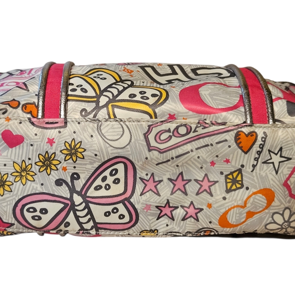 🦋🩷🌻Coach Y2K Poppy GRAFFITI Pink Orange Yellow Gray Tote Bag EPC🌻🩷🦋 - Picture 5 of 12